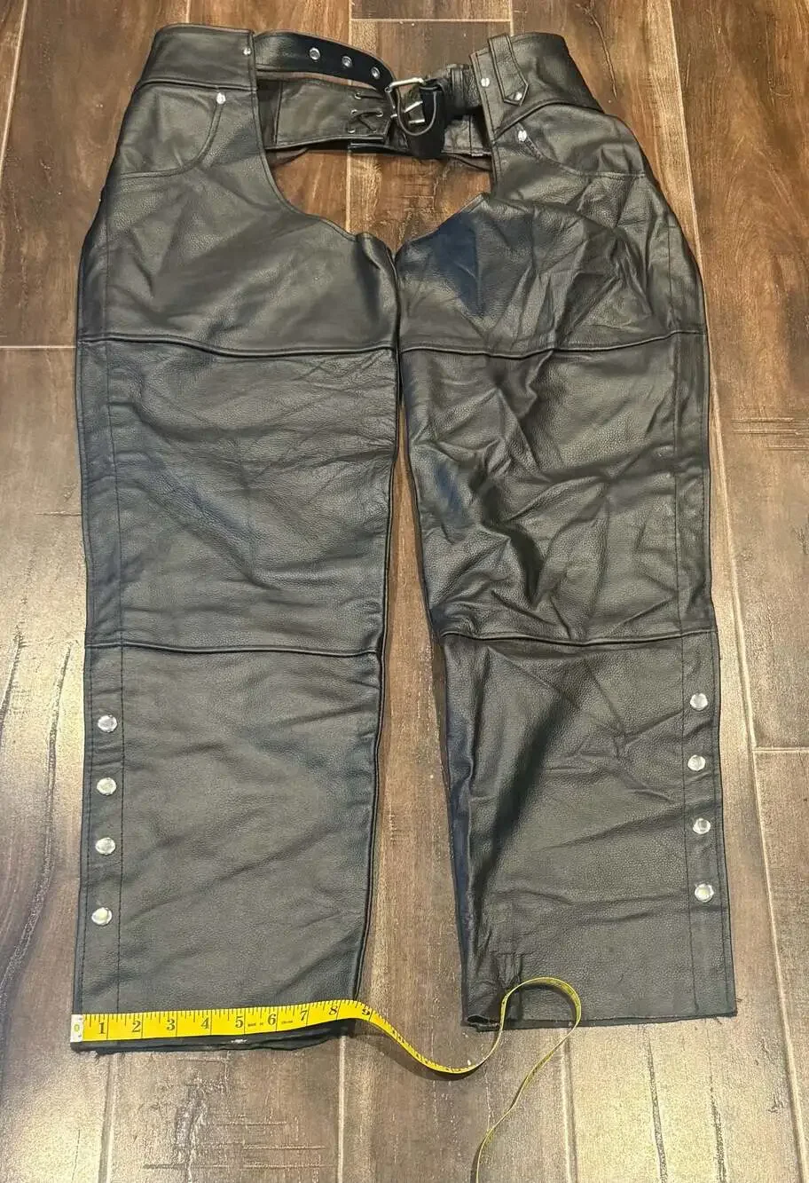 Alpha Cycle Gear Black Leather Motorcycle Chaps